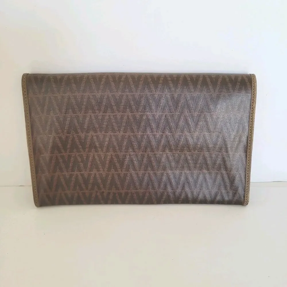 Valentino Vintage Bifold Logo‎ Brown Wallet Large Vintage Envelope Italian Retro